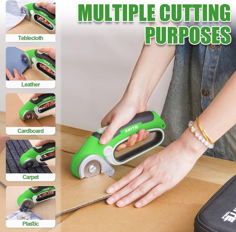 zeite 4V Cardboard Box Cutter,Cordless Electric Scissors,Max Cutting 1/4",Ideal for Cardboard,Thin Carpet & Plastic Recycling,Easy to Hold and Safe,Green - Image 4